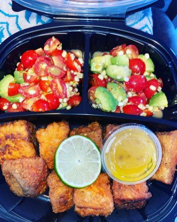 Salmon Bites with tomato and avocado salad